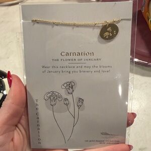 NWT Gold Carnation Pendant Necklace - January Birthflower